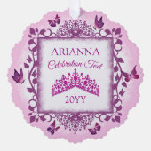 Personalized Violet Tiara & Butterflies Keepsake Ornament Kaart (Voorkant)