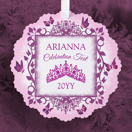 Personalized Violet Tiara & Butterflies Keepsake Ornament Kaart