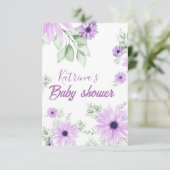 Personalized Violet Watercolor Flowers Baby Shower Informatiekaartje (Staand voorkant)