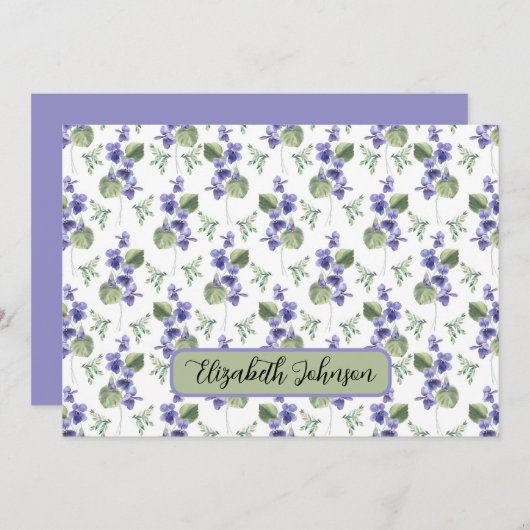 Personalized Violets Floral Botanical Note Card Notitiekaartje (Voorkant / Achterkant)