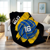 Personalized Volleyball Blue and Yellow Fleece Deken