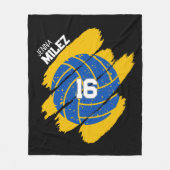 Personalized Volleyball Blue and Yellow Fleece Deken (Voorkant)