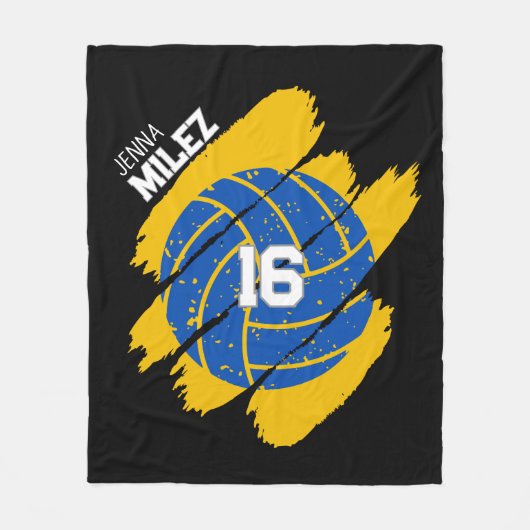 Personalized Volleyball Blue and Yellow Fleece Deken (Voorkant)