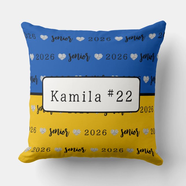 Personalized Volleyball Senior Blue and Yellow  Kussen (Voorkant)