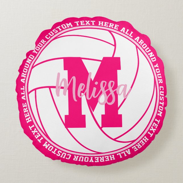Personalized Volleyball Team Pink Girls Rond Kussen (Voorkant)