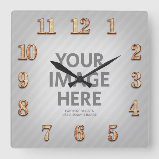 Personalized Wall Clocks Square Photo Wood Numbers Vierkante Klok (Voorkant)