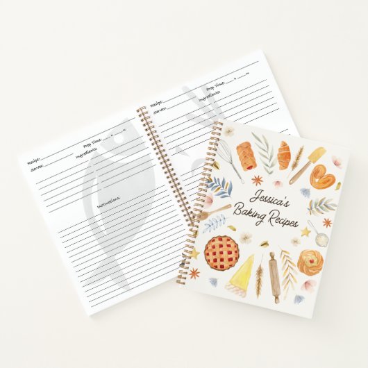 Personalized Watercolor Baking Recipe Journal Notitieboek (Binnen)