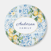 Personalized Watercolor Blue Italian Tile Lemon Magneet (Voorkant)