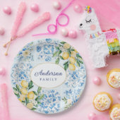 Personalized Watercolor Blue Italian Tile Lemon Papieren Bordje (Feest)