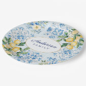 Personalized Watercolor Blue Italian Tile Lemon Papieren Bordje (Gekanteld)