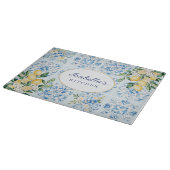 Personalized Watercolor Blue Italian Tile Lemon Snijplank (Hoek)