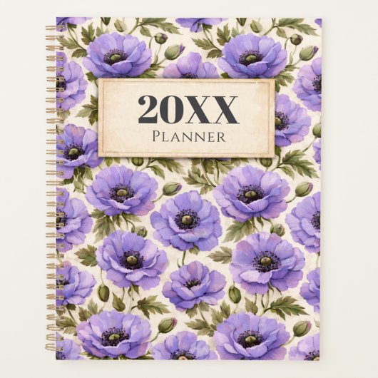 Personalized Watercolor Blue Poppies Planner (Voorkant)
