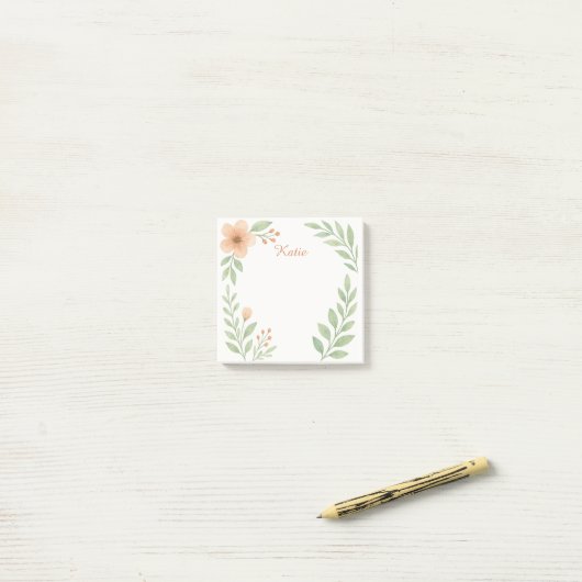 Personalized Watercolor Botanical Sticky Notes (Op bureau)