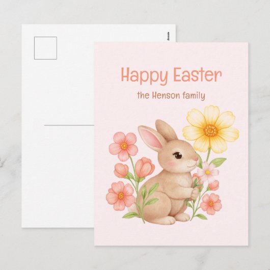 Personalized Watercolor Bunny Happy Easter Feestdagenkaart (Voorkant / Achterkant)