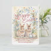 Personalized Watercolor Bunny Pastel Floral Easter Feestdagenkaart (Staand voorkant)