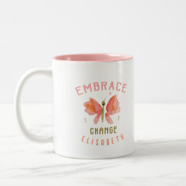 Personalized watercolor butterfly coral  tweekleurige koffiemok