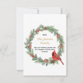 Personalized Watercolor Cardinal Christmas Wreath  RSVP Kaartje