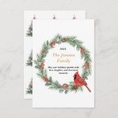 Personalized Watercolor Cardinal Christmas Wreath  RSVP Kaartje (Voorkant / Achterkant)