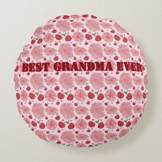 Personalized Watercolor Cherry Floral Pattern,  Rond Kussen (Voorkant)