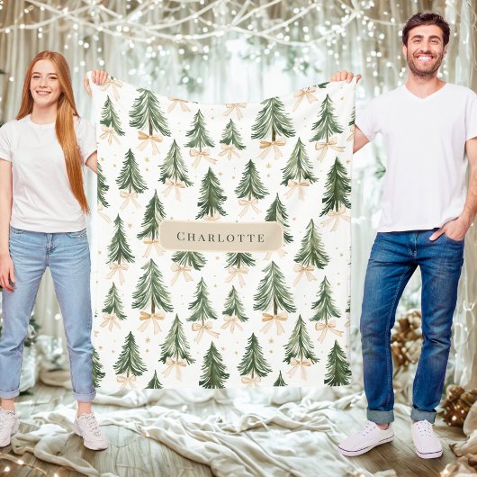 Personalized Watercolor Christmas Tree Blanket Fleece Deken