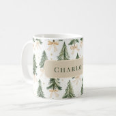 Personalized Watercolor Christmas Tree Name Mug Koffiemok (Voorkant links)