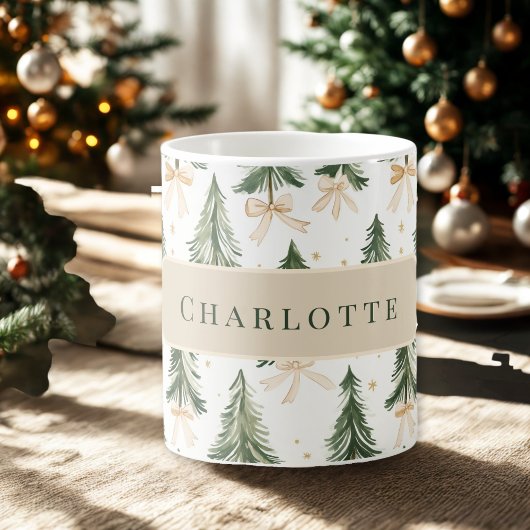 Personalized Watercolor Christmas Tree Name Mug Koffiemok