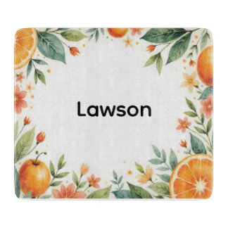 Personalized Watercolor Citrus Glass Cutting Board Snijplank