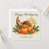 Personalized Watercolor Cornucopia Thanksgiving  Kaart (Voorkant / Achterkant in situ)