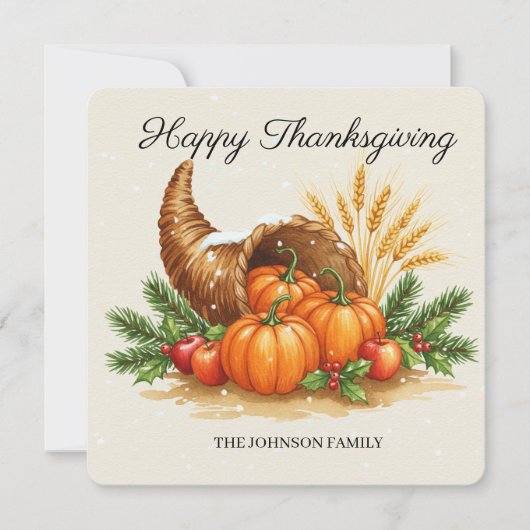 Personalized Watercolor Cornucopia Thanksgiving  Kaart (Voorkant)