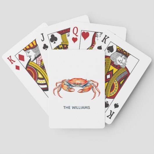 Personalized Watercolor Crab Summer Beach Pokerkaarten (Achterkant)
