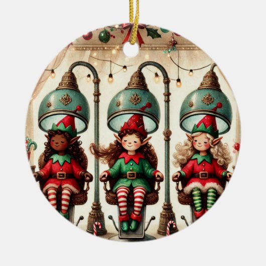 Personalized Watercolor Elves Getting Hair Done Keramisch Ornament (Voorkant)