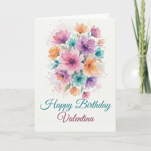 Personalized Watercolor Floral Birthday Card Kaart (Voorkant)