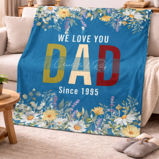 Personalized Watercolor Floral Father’s Day  Fleece Deken