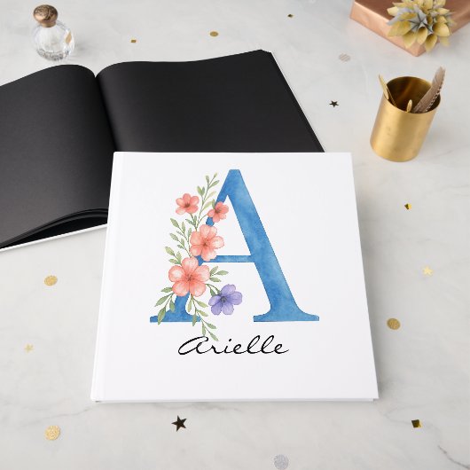 Personalized Watercolor Floral Letter A monogram Gastenboek (Voorkant open)