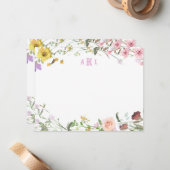 Personalized Watercolor Floral Monogram Stationery Notitiekaartje (Voorkant / Achterkant in situ)