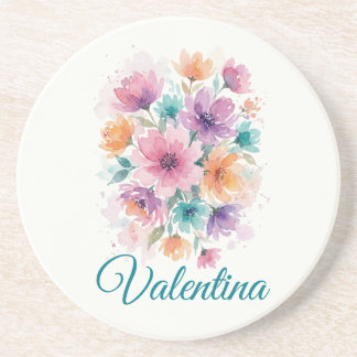 Personalized Watercolor Floral Name Coaster Zandsteen Onderzetter