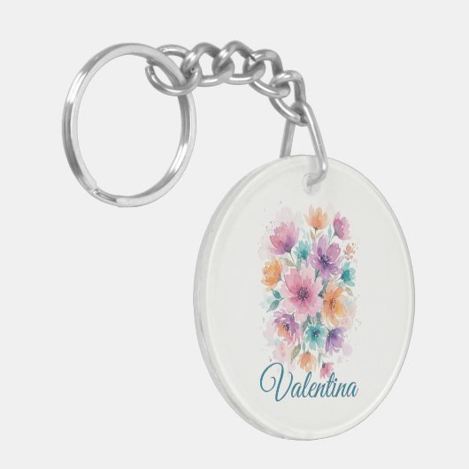 Personalized Watercolor Floral Name Keychain (Voorkant Links)