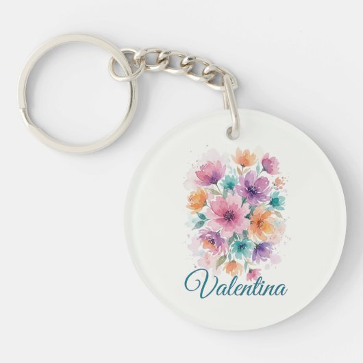 Personalized Watercolor Floral Name Keychain (Voorkant)