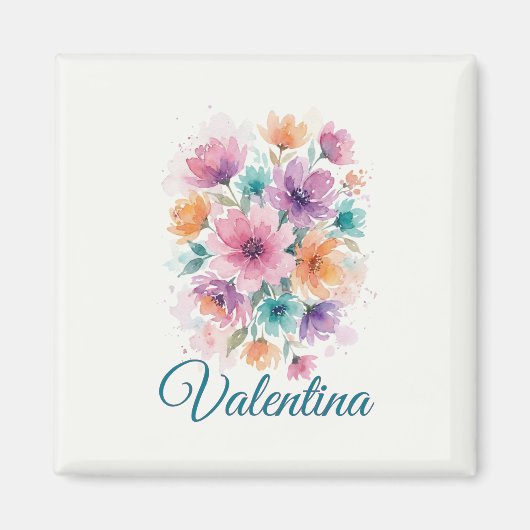 Personalized Watercolor Floral Name Magnet (Voorkant)