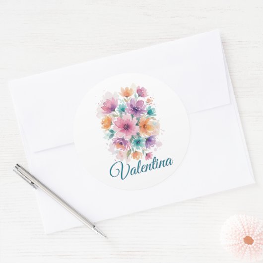 Personalized Watercolor Floral Name Sticker (Envelop)