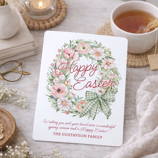 Personalized Watercolor Floral Wreath Easter Card Feestdagenkaart