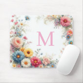 Personalized Watercolor Flowers Template Monogram Muismat (Met muis)