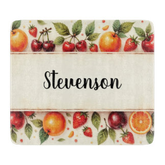 Personalized Watercolor Fruit Glass Cutting Board Snijplank