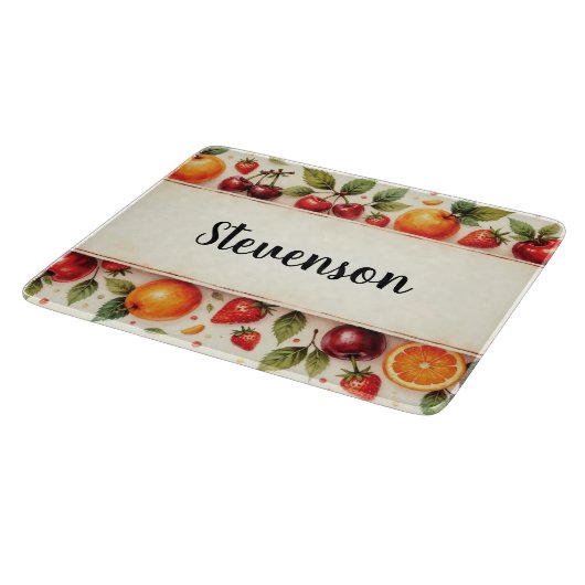 Personalized Watercolor Fruit Glass Cutting Board Snijplank (Hoek)