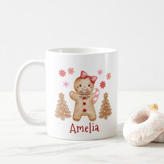Personalized Watercolor Gingerbread Cookie  Koffiemok (Met donut)