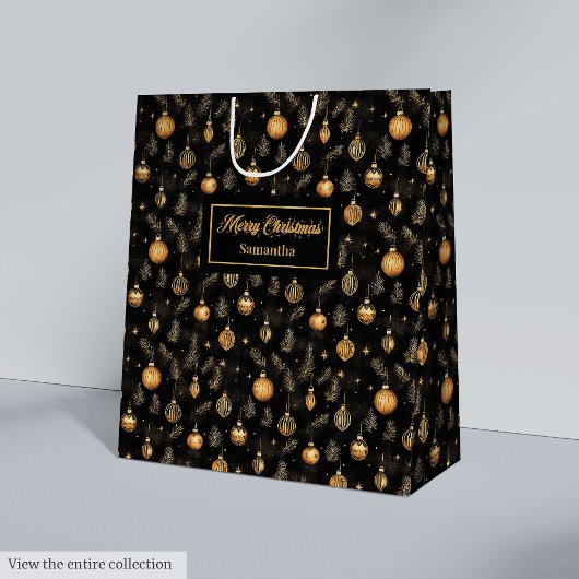 Personalized watercolor gold and black gift wrap medium cadeauzakje