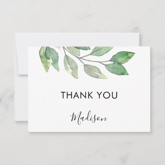 Personalized Watercolor Greenery  Bedankkaart (Voorkant)