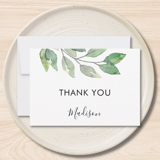 Personalized Watercolor Greenery  Bedankkaart