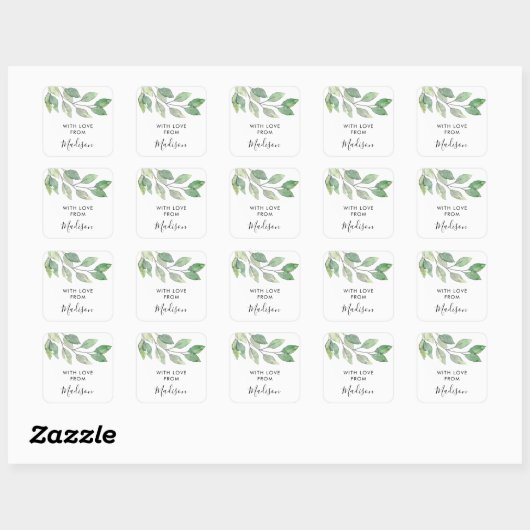 Personalized Watercolor Greenery Vierkante Sticker (Vel)