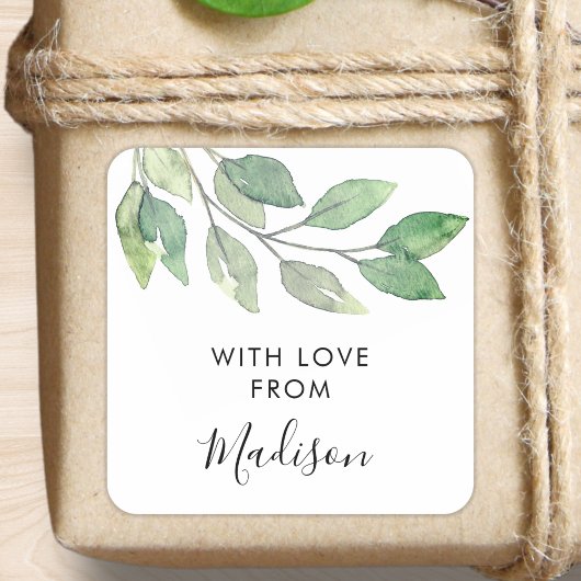 Personalized Watercolor Greenery Vierkante Sticker